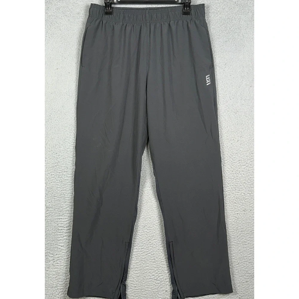 Second Skin Pants Mens Large Dark Grey Athletic Training Ankle Zip Stretch Waist